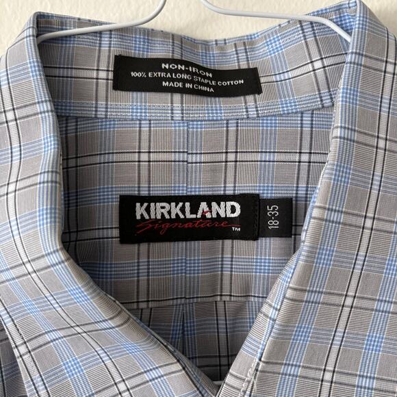 KIRKLAND Signature Men's Blue Plaid Button Down Dress Shirt Size XXL - Picture 4 of 4